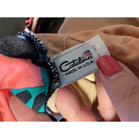 Catalina Colorful One Piece V Neck Loose Fabric Swimsuit Sz 16 - Picture 5 of 10